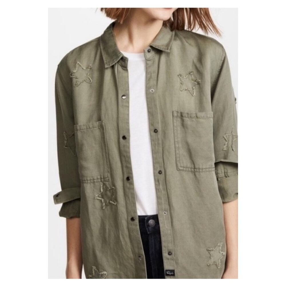 Rails Marcel Star Utility Button Down Top Xs Green - image 1